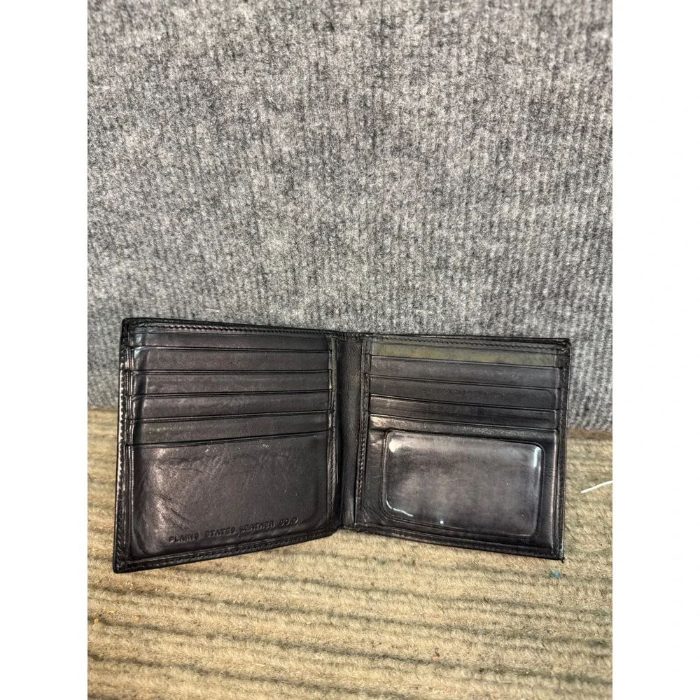 Plains States Leather Co Mens Black Leather Bifold Wallet with ID Window